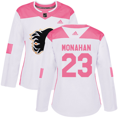 Adidas Flames #23 Sean Monahan White/Pink Authentic Fashion Women's Stitched NHL Jersey - Click Image to Close